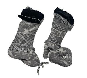 Serendipity Black Silver Velvet Victorian Holiday Traditional Christmas Stocking